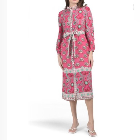 Celina Moon Rose Abstract Block Print Viscose Tie Waist Dress Size Small - Picture 1 of 5